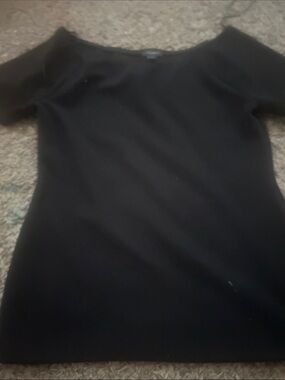 Ann Taylor Black Textured Short-Sleeve Top
